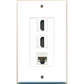 RiteAV - 2 HDMI and 1 Cat5e White Ethernet Port Wall Plate Decorative - White