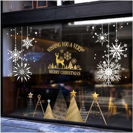 Caiery 300 Pieces Christmas Reindeer Snowflakes Window Stickers Christmas Decoration Fantastic Static PVC Stickers