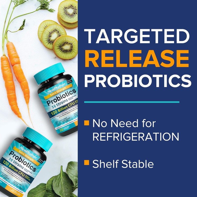 NewRhythm Probiotics 120 Billion CFU 36 Strains, 3-in-1 Probiotics for