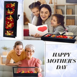 Vertintong 2 Sets Mother's Day I Love U Empty Flower Gift Box Fillable Packaging Box with 24 Pcs Gold Butterfly Decoration for Flowers Mother's Day(Black)