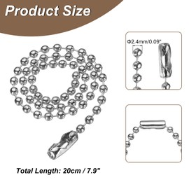 HARFINGTON Stainless Steel Ball Chain 2.4mm 7.9" Length Round Bead Necklace Dog Tag Pull Chains with Connectors Clasps for Men Women Jewelry Making Bracelets Keychain, Silver