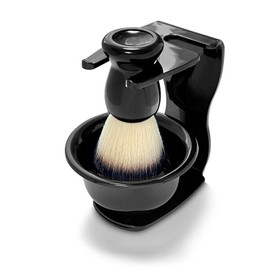 TORYTON Beard Shaving Brush Set (3-Piece Set of Brushes, Stand Holders, Bowls), Hair Quality: Nylon (Black)
