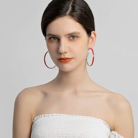 Big Hoop Earrings for Women, Black/Red/Blue/Cream Colored Hoops Earrings for Women Gift 62mm, Iron, No Gemstone