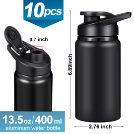Mimorou 10 Pieces 13.5 oz Reusable Aluminum Water Bottles Bulk Outdoor Sports Water Bottles Multipack Travel Bottles for Gym, Hiking, Cycling, Camping, Fishing, Snap Lid (Black)