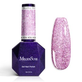 MelodySusie Galaliver Glitter Gel Nail Polish, 15ML Sparkly Shimmer Gel Polish Soak Off UV LED Cured Long Lasting Gift for Women DIY Nail Design Nail Art Manicure Free Purple X06