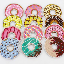 Attuslla Pack of 12 Donut Patches, Cute Candy Doughnut Patches, Iron-On Patches for Clothes, Hats, Jeans, Skirts, T-Shirts, Backpacks