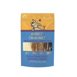 Honey I'm Home, Mega Muncher Buffalo Dog Chews Variety Pack, 7.05 Ounces - All Natural, Free Range, Healthy, Grain Free, Honey Coated & Crunchy