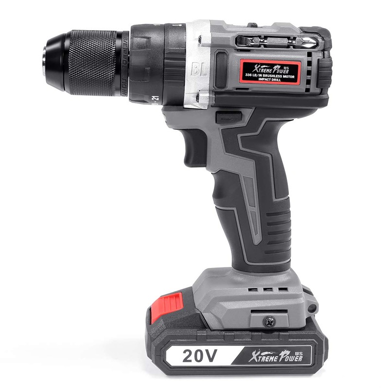 XtremepowerUS 20V Cordless Drill Drill Driver Brushless 2000mAh 336 In-lb