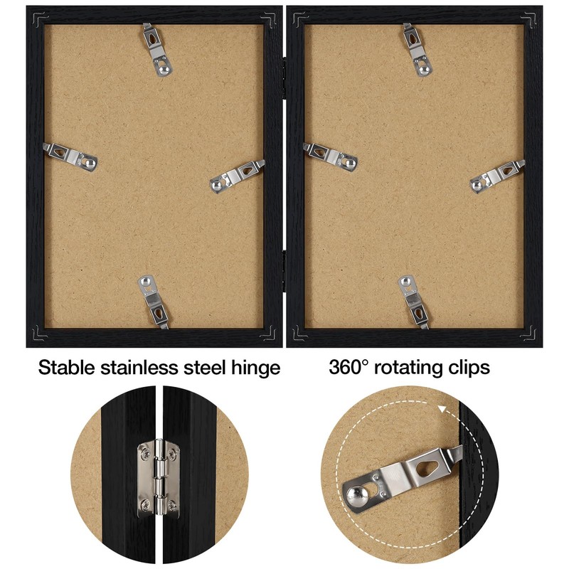 Vittanly 5x7 Double Picture Frame, Hinged 2 Opening MDF Photo
