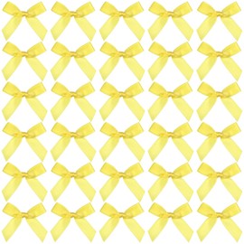 Mxxipp 35pcs Mini Ribbon Bows for Craft, Small Satin Ribbon Bow, Cute Soft Bowknot Sewing Accessories for Flowers Bakery Wrapping Christmas Wedding Birthday Party Decoration- Yellow