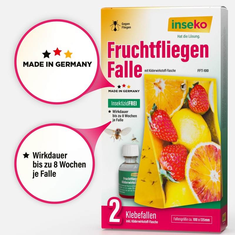 inseko Fruchtfliegen Falle I effektive Obstfliegenfalle I inkl. Fruchtfliegenköder und