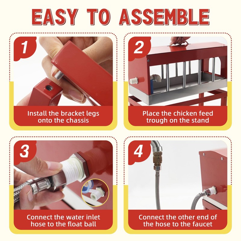 Automatic Chicken Waterer, Multi-Side Drinking Holes and Detachable Legs
