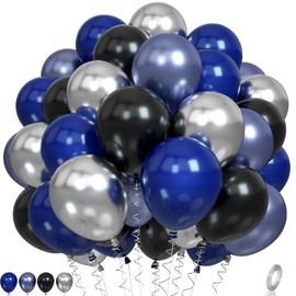 Blue and Black Balloons, Navy Blue and Silver Balloons Metallic Silver Dark Blue Balloon Party Latex Balloon Black Blue Ballons for Kids Adults Birthday Space Party Wedding Baby Shower