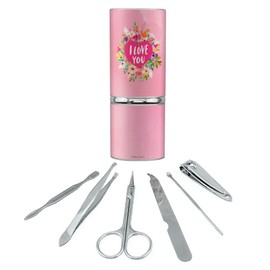 I Love You Flower Heart Wreath Stainless Steel Manicure Pedicure Grooming Beauty Care Travel Kit