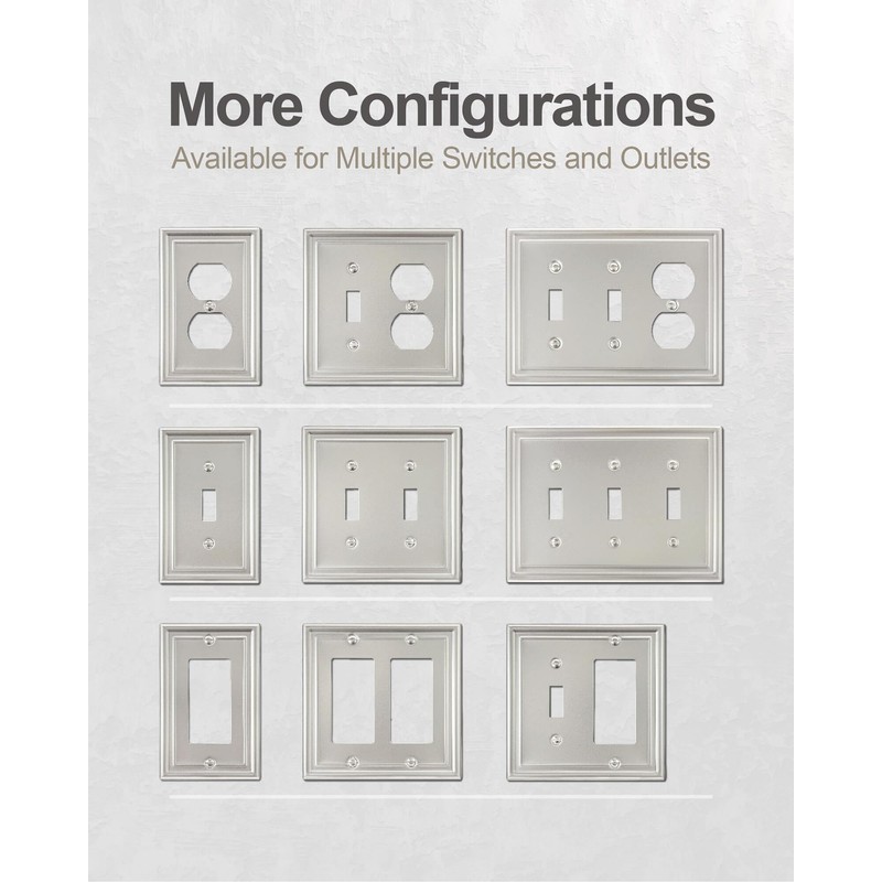 ZILLSEA 2-Pack Double Decorator Wall Plate, Satin Nickel Eletrical Outlet