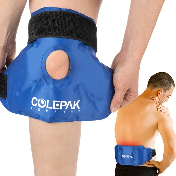 ColePak Comfort Knee Ice Pack Wrap Around Entire Knee - (2Pk) Gel Ice Pack for Knee & Back w/Cold Compression for Injury & Knee Surgery
