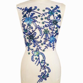 Noble Pure Handmade Beaded Crystal AB Color Patches Sew on Rhinestones with Stones Sequins Beads Applique Designs Patches Sewing for DIY Wedding Dress Trim 30x60cm (Dark Blue)