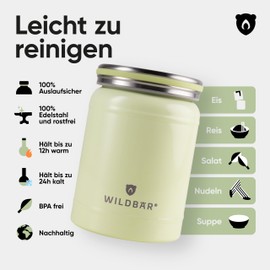 WILDBÄR Thermos Lunch Bowl, Light Green, 420 ml, Rustproof Stainless Steel Container, Leak-Proof and BPA-Free