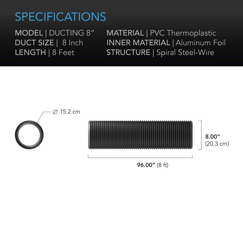 AC Infinity Flexible 8-Inch Aluminum Ducting, Heavy-Duty Four-Layer Protection, 8-Feet