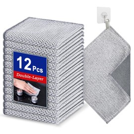 Wangjinpeng New Upgrade Two-Layer Wire Dishwashing Rag for Wet and Dry, Non Scratch Wire Dishcloth, Multipurpose Cleaning Pads, Steel Wool Scrubber Kitchen Cleaning for Cookware, Sinks 9.84 * 9.84