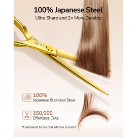 ULG Professional Hair Cutting Scissors Set – 6.5” Japanese Stainless Steel Barber Shears & Thinning Scissors with Comb, Clips & Case – At-Home Salon Haircut Kit Gold
