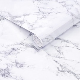 Arthome 30X254CM Papel de Mármol Impermeable Vinilo de PVC,a Prueba de Aceite,Papel de Granito Blanco/Gris,Papel de Vinilo de Mármol para Cubierta de Muebles,Encimera,Cocina,Estantes