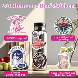 Book Stickers,200pcs Waterproof Romance Reading Stickers for Kindle,Vinyl Decals for Laptop, Water Bottles, Gifts for Book Lovers,Teens,Adults