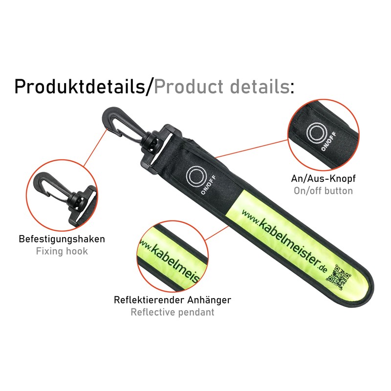 Kabelmeister LED Light Strip/Flashing Light with Mounting Hooks – Reflective