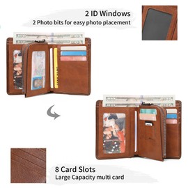 SENDEFN Men's Wallets RFID Blocking Bifold Genuine Leather Wallets for Men with 2 ID Windows，1 Zipper Coin Pocket with Gift Box
