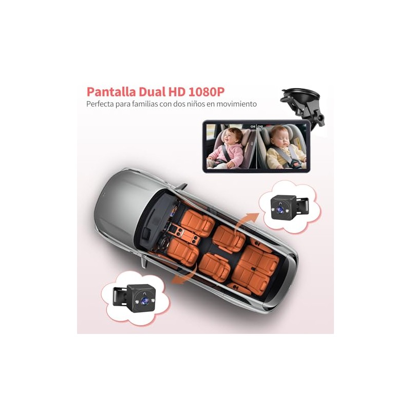 Muja Cámara Coche Bebé Asiento Trasero, Pantalla HD de 7