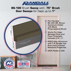 Randall Manufacturing Co., Inc | Door Sweeps – Aluminum & Brush | Brush Sweeps for Gaps Up to 1” | Brown Trim with Black Brush | 3 Feet | 3/4" Brush | Fill Gaps & Keep Unwanted Debris Out