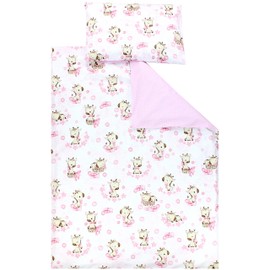 TupTam Children's Bed Linen Patterned 2-Piece Reversible Bed Linen, Colour: Giraffe / Polka Dot / Pink, Size: 135 x 100 cm