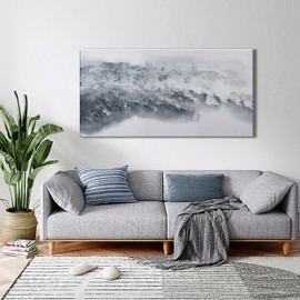 White Abstract Wall Art Decor Grunge Room Decor Art Grey Canvas Wall Decoration 20" x 40"Painting Artwork for Bedroom Home Office Dining Room Decoration