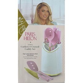 12-Piece Cutlery and Utensil Set, High-Carbon Stainless Steel Blades, Rotating Caddy, Pink