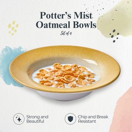 Portmeirion Potter's Mist Oatmeal Bowl (Set of 4) - Ideal for Porridge, Soup, Desserts - Microwave & Dishwasher Safe Earthenware Bowls, Durable Dishware Collection - Made in UK (Yellow Mist)