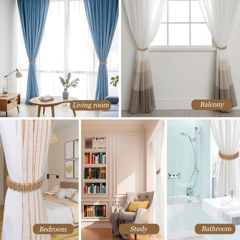 4-Piece Curtain Ties, Curtain Tie Backs Rope with Rustic Charm,