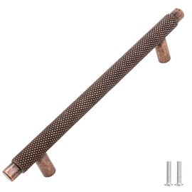 Decoranddecor Aurelia - Round Knurled Cupboard Handles | T-Bar Cabinet Handles | Kitchen Cupboard Pulls | Furniture Knobs - Antique Copper - 320mm Hole Centre Distance