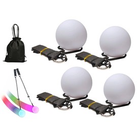 Hitopin Pack of 4 LED Poi Balls, LED Glow Poi Balls with Rainbow Colours and Strobe Effect, Improved LED Poi, LED POI Juggling Balls, Luminous for Dance, Light Show, Rave, for Children and Adults