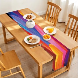 Vibrant Abstract Art Table Runner – 13x72 Inch Colorful Brushstroke Design on Linen-Look Fabric, Modern Artistic Dining Table Decor for Home, Parties & Creative Spaces