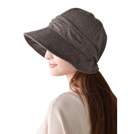 WEISHY Women's Hat, Autumn & Winter, Large Size, Wide Brim, Cold Protection, Full Darkening, Small Face Effect, Warm, UV Protection, Foldable, Stylish, Includes Chin Strap, Braun