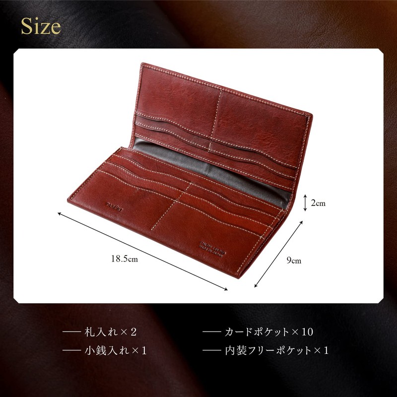 TASUKI Men's Long Wallet, Genuine Leather, Italian Leather, Made in