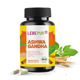 Lebepur Organic Ashwagandha - 1000mg Daily Dose - 180 Capsules - Pure Organic Root Powder - High Dose & Vegan - 3 Month Supply - No Fillers