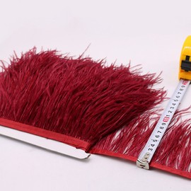 FQTANJU 2 Yards Soft & Natural Ostrich Feathers Fringe Trims Ribbon Used for Dress, Sewing, Craft clothing, lighting decoration, Clothing DIY, etc. (wine-red)
