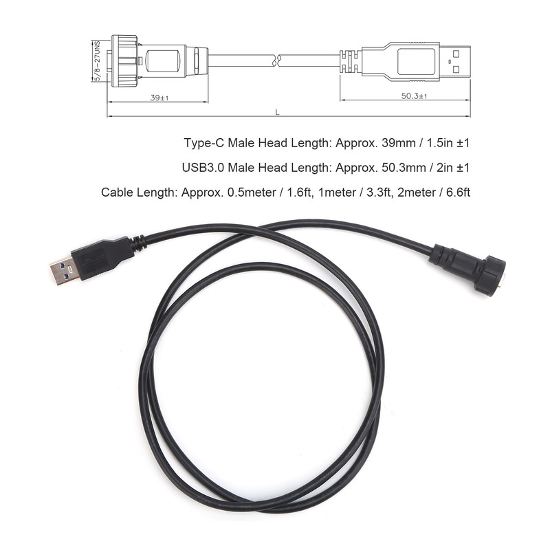 Waterproof USB Connector IP67 TYPEC Male USB3.0 Male with Cable