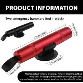 KIRZAX 2 in 1 Gurtschneider Notfallhammer, 2 Stücke Sicherheitshammer mit Gurtschneider,Auto Sicherheitshammer,Kompakter Tragbarer Nothammer Auto, Notfallhammer fürs Auto und Bus