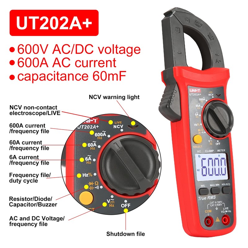 UNI-T UT202A+ Digital clamp meter 6000 Counts Auto Range True