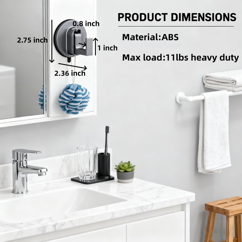 4 Pcs Suction Cup Hooks - Heavy Duty No-Drill Removable