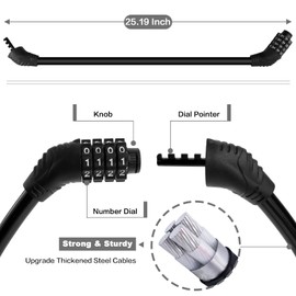 Bike Lock Cable, Bicycle Lock, Bike Locks Heavy Duty Anti Theft, Combination Cable Lock for Outdoor Equipment, Black (1Ps, 2Ft, Reset Combo)
