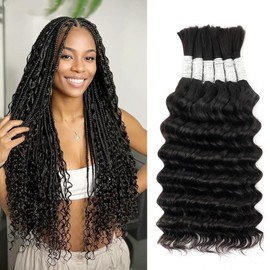 Human Braiding Hair for Boho Braids Deep Wave Bundles Human Hair 6 Bundles/Pack 20 Inch Bulk Boho Hair for Braiding 150g 12A Brazilian Curly Boho Braids Human Hair Braiding Hair Natural Color