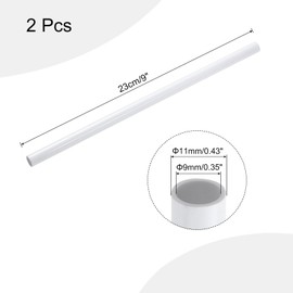 sourcing map PVC Rigid Tube Round Pipe Tubing Hardware Tubing 9mm ID 11mm OD 9" Length White High Impact for Water Pipe, Crafts, Cable Sleeve 2pcs